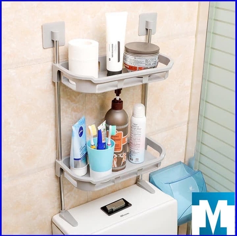 Kệ để đồ dán tường nhựa 2 tầng đặt trên bồn cầu
