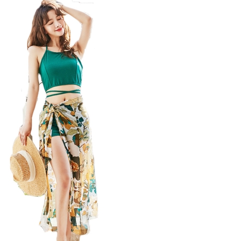 Bộ đồ bơi ba mảnh bằng vải voan che bụng phong cách Hàn Quốc gợi cảm