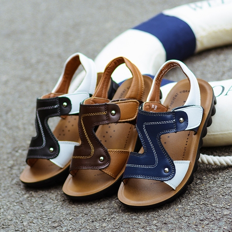 Giày sandal da bò đế mềm kiểu dáng đơn giản dành cho bé trai