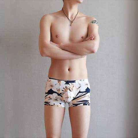 Quần lót boxer nam lụa lạnh in họa tiết thoáng khí