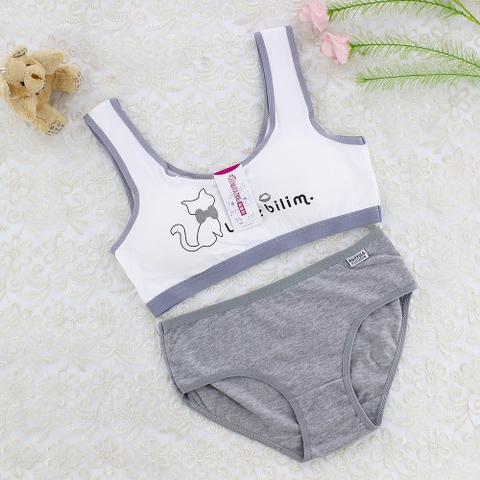 Bộ đồ lót hai dây kiểu dáng thể thao vải cotton không gọng thép thoải mái, thoáng khí dành cho bé gái
