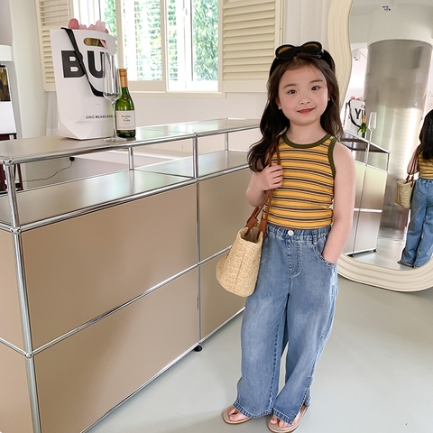 Áo thun không tay kẻ sọc màu sắc tươi mới dành cho bé gái
