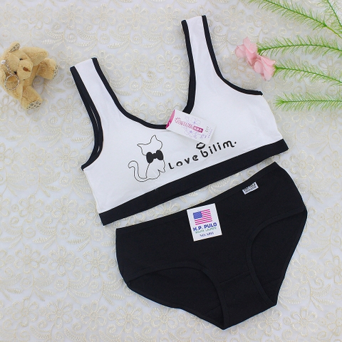 Bộ đồ lót hai dây kiểu dáng thể thao vải cotton không gọng thép thoải mái, thoáng khí dành cho bé gái