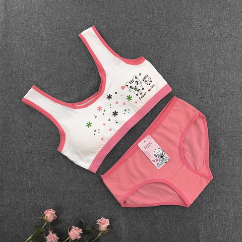Bộ đồ lót bằng vải cotton không có gọng thép in họa tiết hổ dễ thương dành cho bé gái