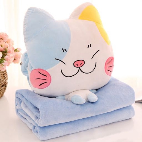 Bộ chăn gối văn phòng 3 in 1 mèo nháy mắt