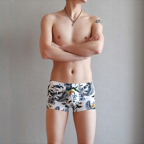Quần lót boxer nam lụa lạnh in họa tiết thoáng khí