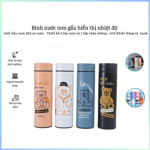Bình nước tem gấu hiển thị nhiệt độ