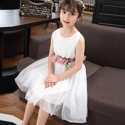 Đầm công chúa dáng phồng họa tiết hoa ở thắt lưng thời trang phong cách Hàn Quốc dành cho bé gái