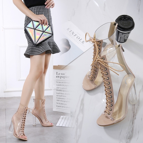 Giày cao gót nữ mẫu trong suốt quai ren mới