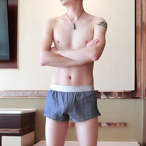 Quần lót boxer nam sọc caro WANGJIANG cotton thoáng khí thoải mái
