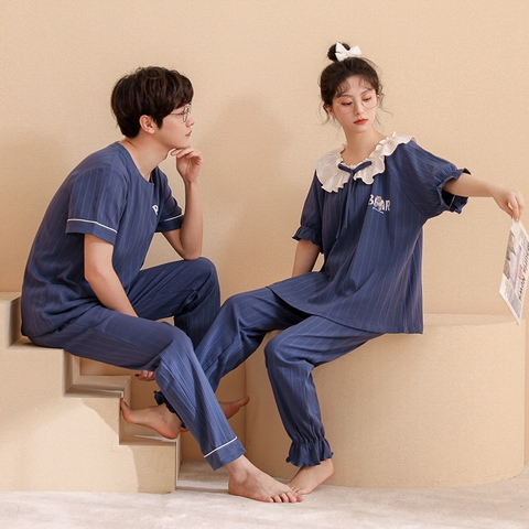 Đồ bộ mặc ở nhà cổ tròn phối họa tiết ngắn tay dành cho nam