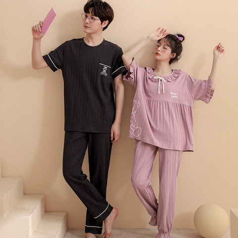 Đồ bộ mặc ở nhà cổ tròn phối họa tiết ngắn tay dành cho nam