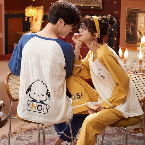 Đồ bộ dài tay cotton mát cổ tròn phối họa tiết dành cho nam