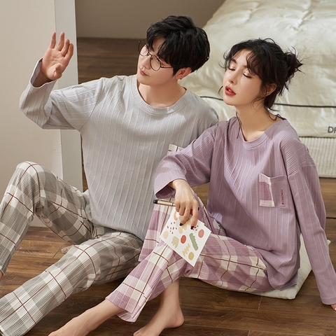 Đồ bộ dài tay cotton mát cổ tròn phối họa tiết dành cho nam
