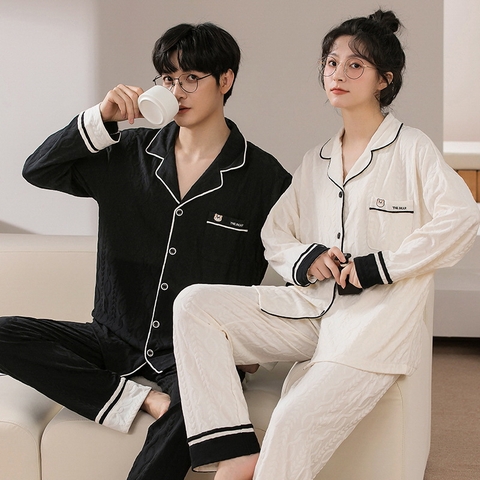 Bộ đồ ngủ nam cổ vest chất cotton mát hợp thời trang
