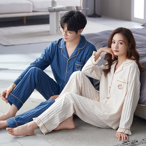 Bộ đồ ngủ nam cổ vest chất cotton mát hợp thời trang