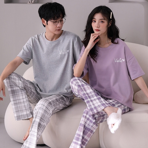 Đồ bộ mặc ở nhà cổ tròn phối họa tiết ngắn tay dành cho nam