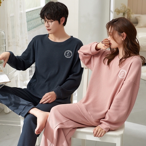 Đồ bộ dài tay cotton mát cổ tròn phối họa tiết dành cho nam