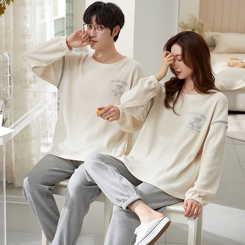 Đồ bộ dài tay cotton mát cổ tròn phối họa tiết dành cho nam