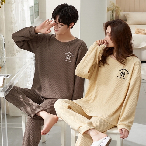 Đồ bộ dài tay cotton mát cổ tròn phối họa tiết dành cho nam