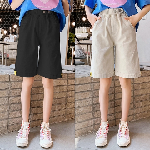 Quần 5 tấc vải cotton lưng cao co giãn thời trang dành cho bé gái