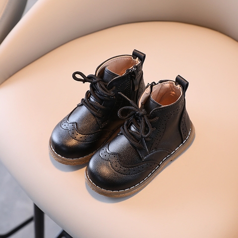 Giày boot Martin đế mềm khóa kéo một bên phong cách Hàn Quốc cho bé gái