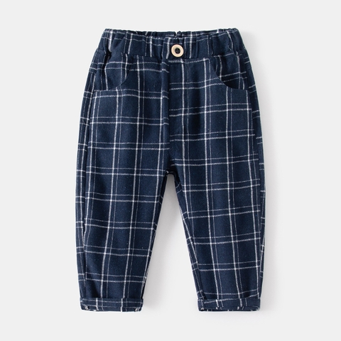 Quần dài cotton mềm mại họa tiết sọc caro cho bé trai