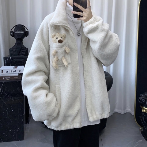 Áo khoác lông cừu form rộng unisex phong cách thời trang Hàn Quốc