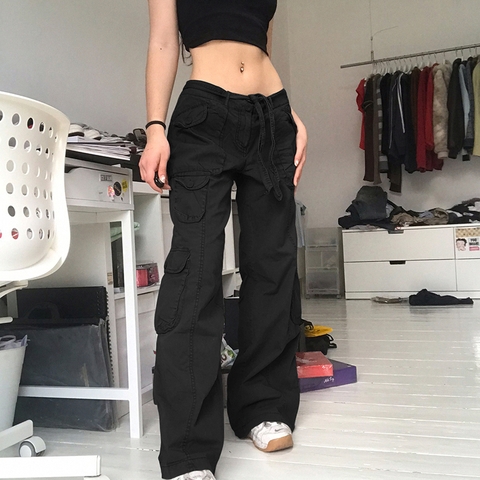 Quần kaki unisex túi hộp ống suông cổ điển phong cách đường phố