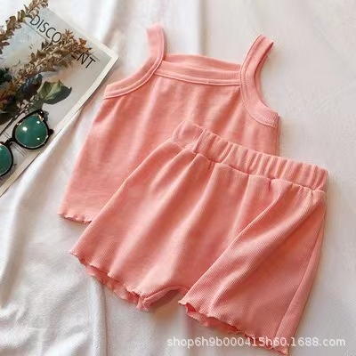 Bộ đồ vải cotton mềm mại áo không tay và quần ngắn thoải mái, mát mẻ dành cho bé gái