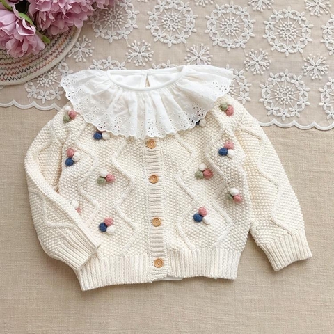 Áo len cardigan dệt kim phối nhiều màu sắc dễ thương dành cho bé gái