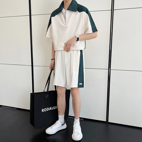 Bộ đồ nam áo cổ polo kéo khóa phối màu hợp thời trang