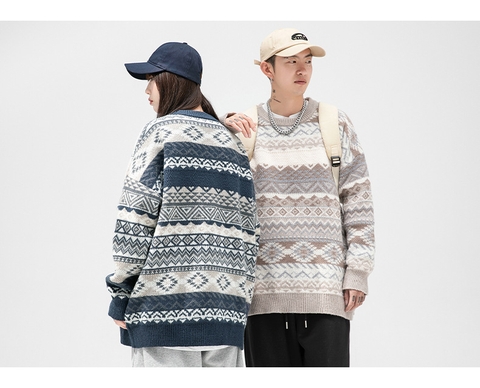 Áo len dệt kim unisex họa tiết Fair Isle hot trend