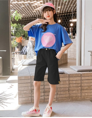Quần 5 tấc vải cotton lưng cao co giãn thời trang dành cho bé gái
