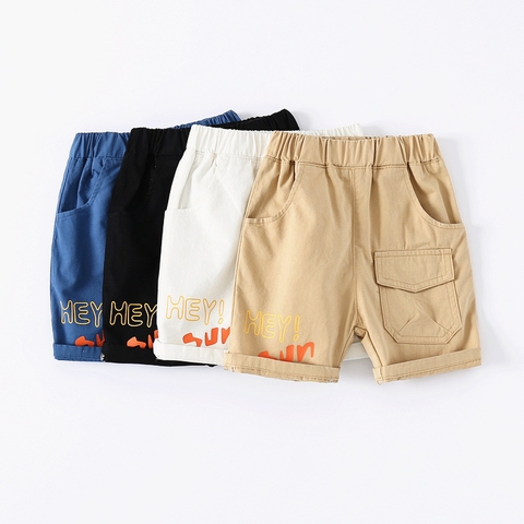 Quần short kaki in chữ phối túi hộp cho bé trai