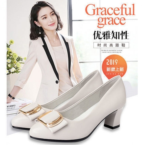 Giày da gót trung phù hợp đi làm văn phòng mẫu mới, da mềm êm chân