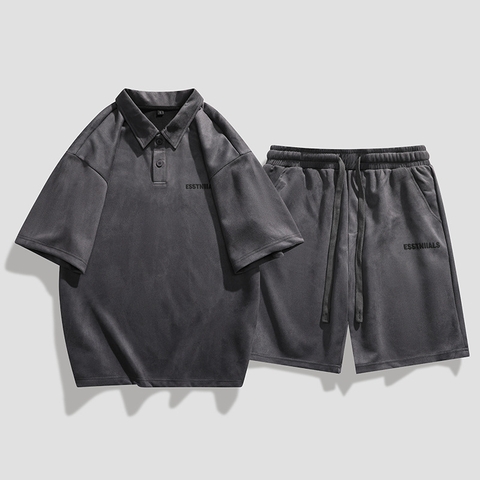 Đồ bộ nam cổ polo in chữ chất mềm mịn phong cách Hàn Quốc