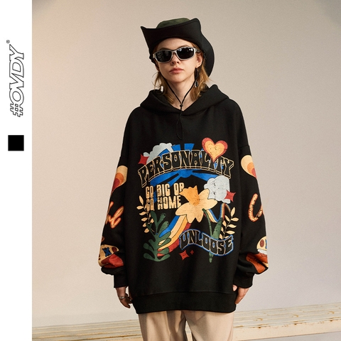 Áo hoodie OVDY unisex lông cừu in hình họa tiết rực rỡ
