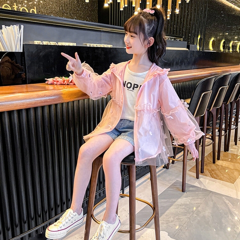 Áo khoác chống nắng vải mỏng thoáng khí họa tiết bướm thời trang dành cho bé gái