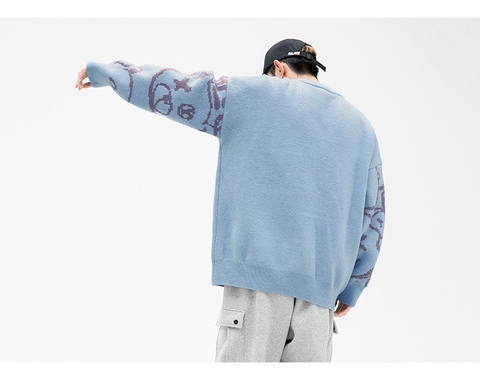 Áo len unisex dệt hình gấu phong cách Nhật Bản