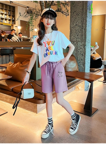 Quần short vải cotton thiết kế lưng dây rút phong cách Hàn Quốc dành cho bé gái