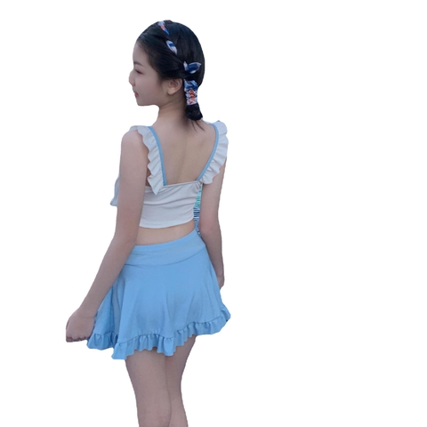 Bộ đồ bơi hai mảnh áo hai dây thắt nơ phối với váy ngắn kiểu dáng công chúa dễ thương