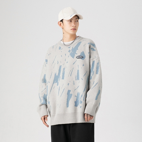 Áo len unisex dệt kim Nhật Bản họa tiết bắn mực vải Jacquard