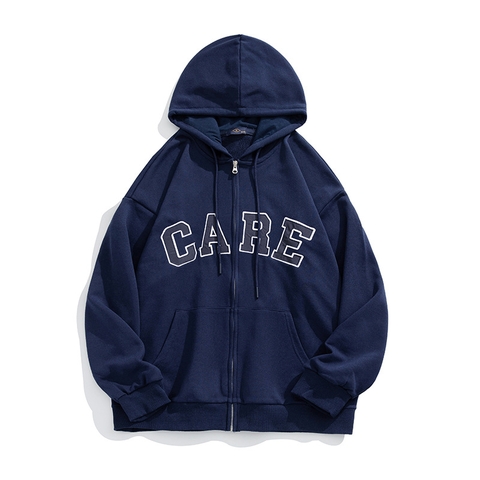 Áo khoác unisex dài tay thêu chữ CARE thời trang cặp đôi