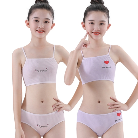 Bộ đồ lót hai dây vải cotton nguyên chất dành cho bé gái thời kỳ phát triển