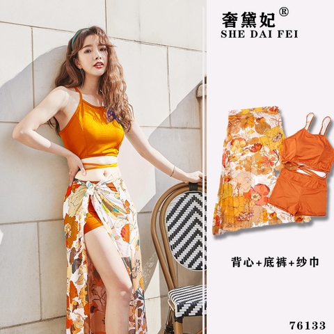 Bộ đồ bơi ba mảnh bằng vải voan che bụng phong cách Hàn Quốc gợi cảm