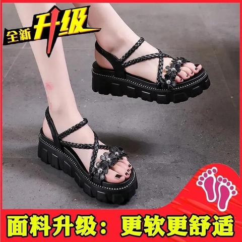 Giày sandal đế xuồng họa tiết bông hoa trẻ trung xinh xắn