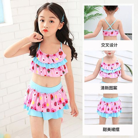 Bộ đồ bơi hai mảnh in hình phối ren dễ thương dành cho bé gái
