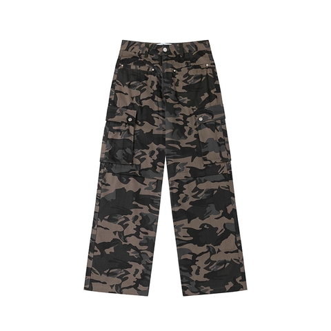 Quần kaki unisex ống rộng túi hộp rằn ri phong cách trẻ trung