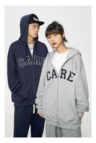 Áo khoác unisex dài tay thêu chữ CARE thời trang cặp đôi